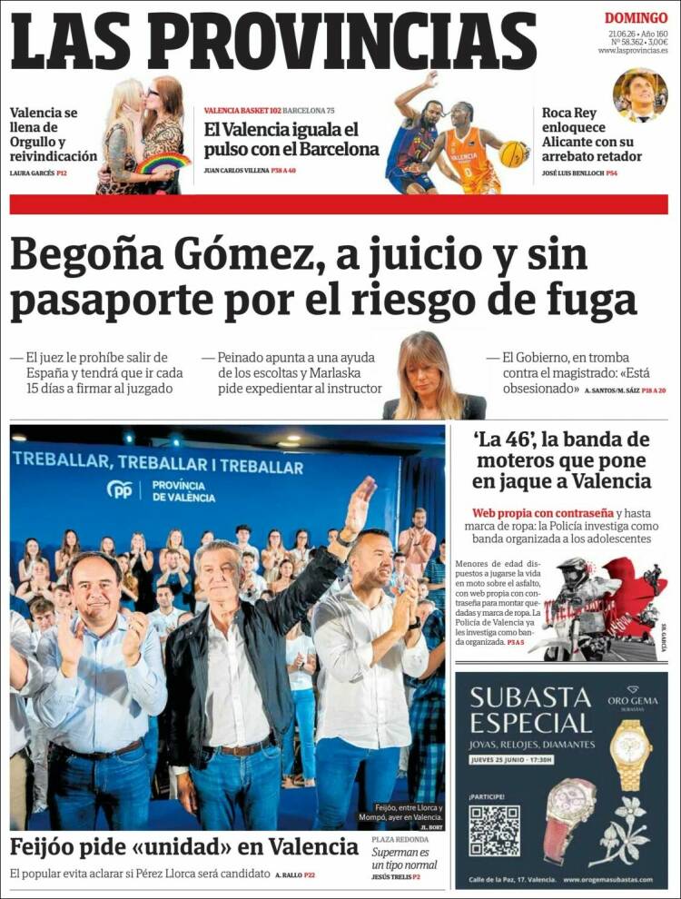 Portada de Las Provincias (Espa&ntilde;a)
