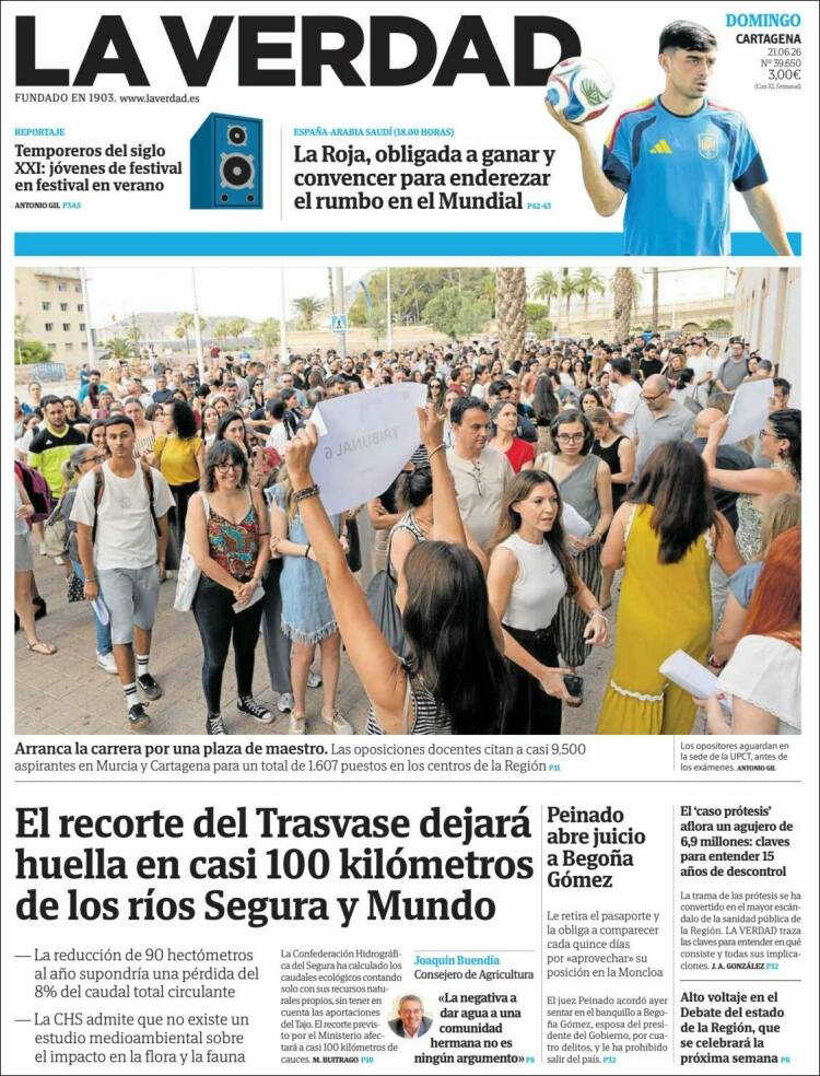 Portada de La Verdad de Cartagena (Espa&ntilde;a)