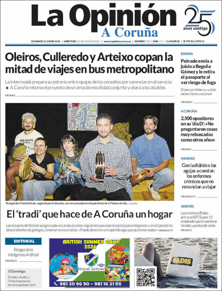 Portada de La Opinión de A Coruña (Espa&ntilde;a)