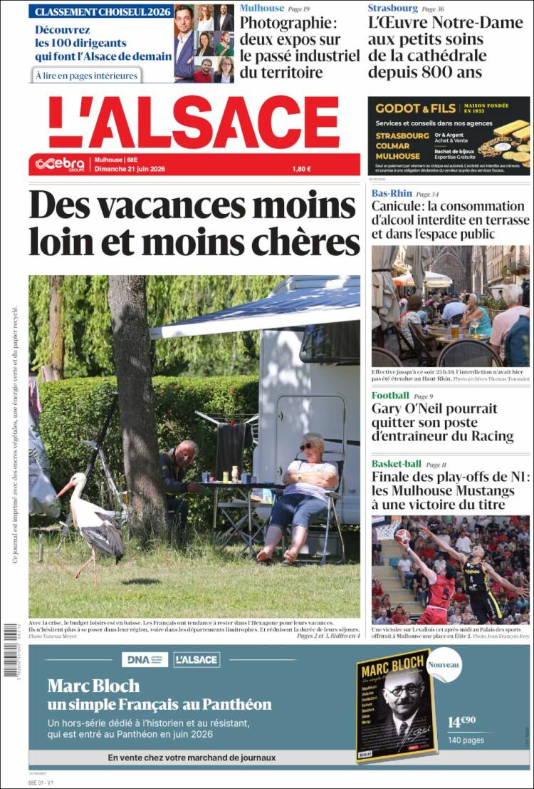 Portada de Journal L'Alsace (Francia)