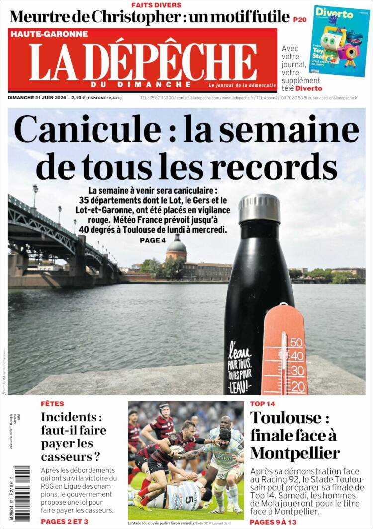Portada de La Dépêche du Midi (Francia)