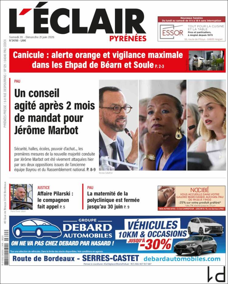 Portada de L'Eclair des Pyrénées (Francia)
