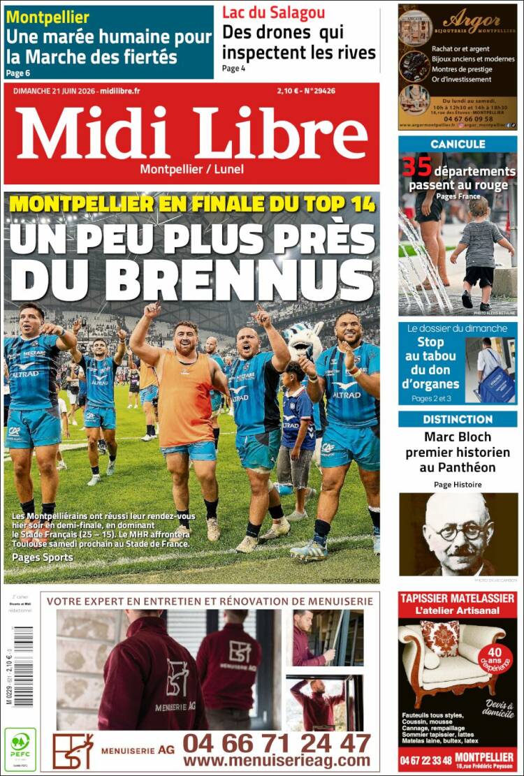 Portada de Midi Libre (Francia)