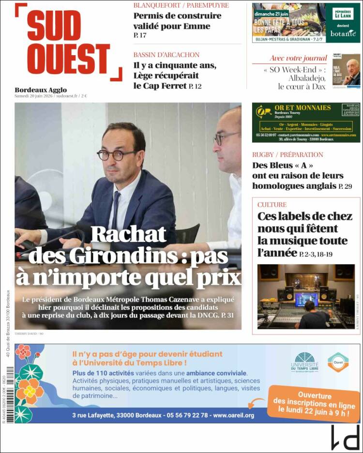 Portada de Sud Ouest (Francia)