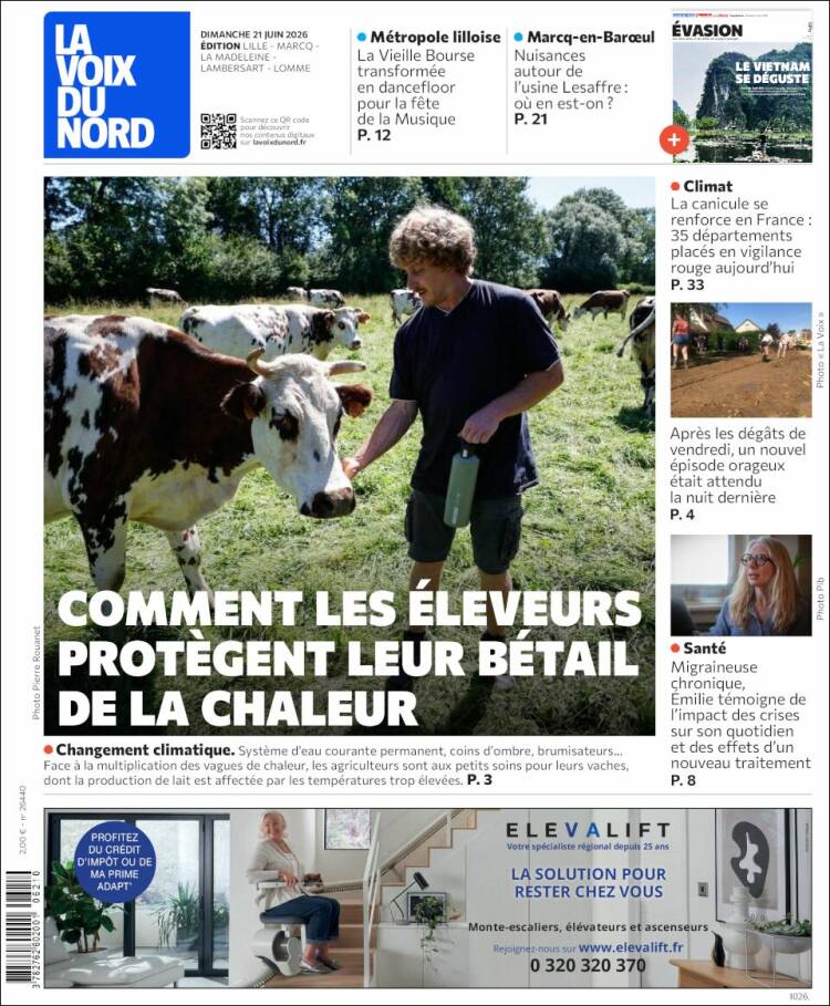 Portada de La Voix du Nord (Francia)