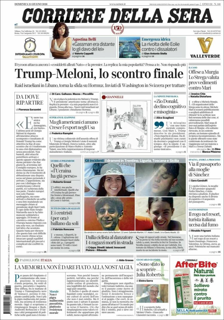Portada de Corriere della Sera (Italia)