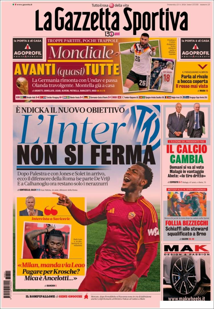 Portada de La Gazzetta dello Sport (Italia)