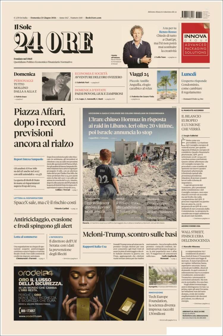 Portada de Il Sole 24 ORE (Italia)
