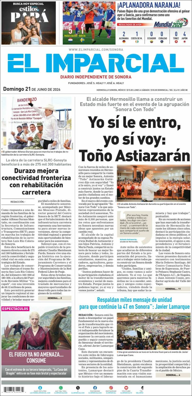 Portada de El Imparcial (M&eacute;xico)