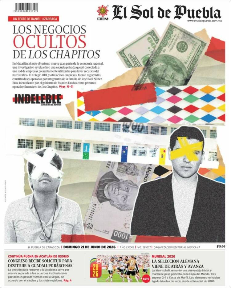 Portada de El Sol de Puebla (M&eacute;xico)