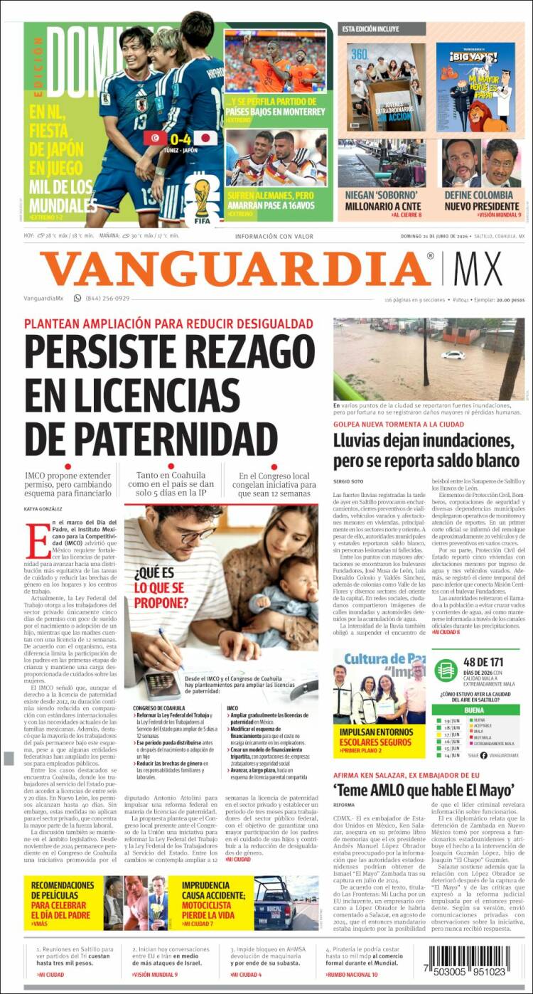 Portada de Vanguardia (M&eacute;xico)