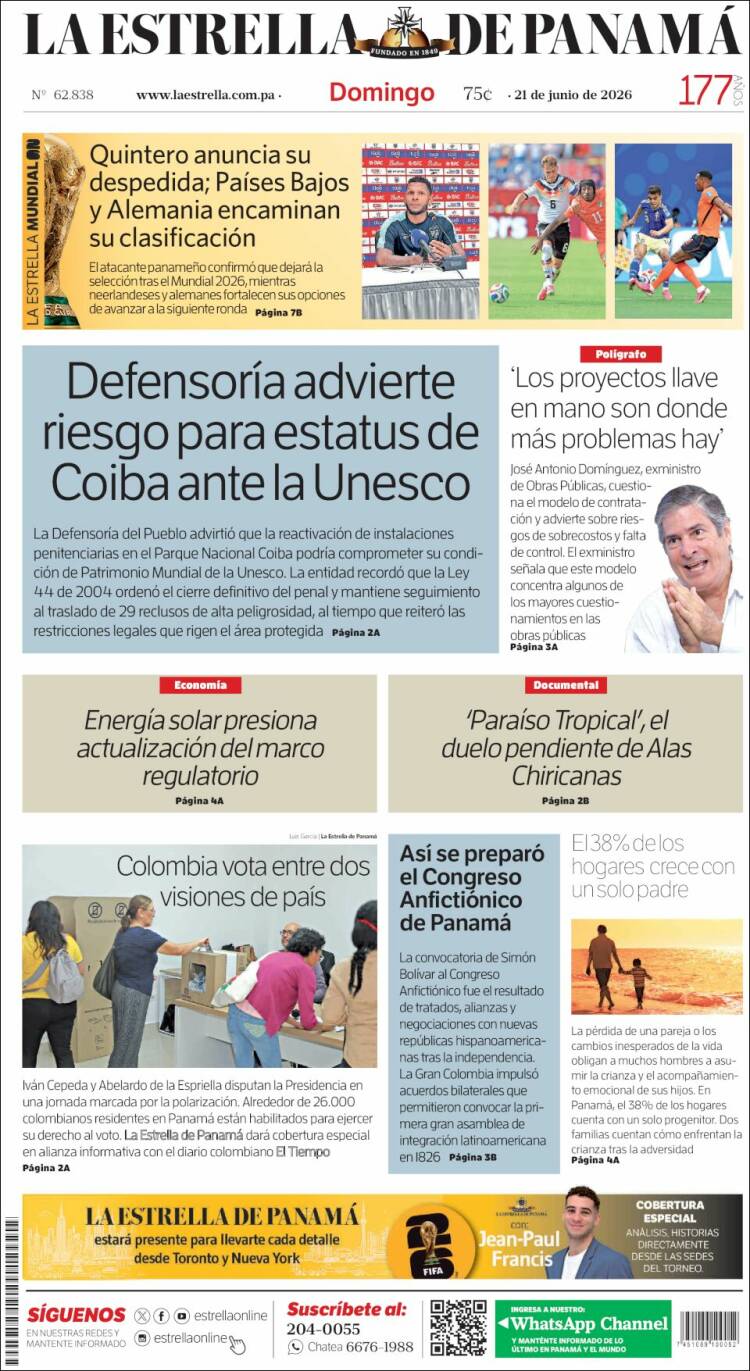 Portada de La Estrella de Panamá (Panam&aacute;)