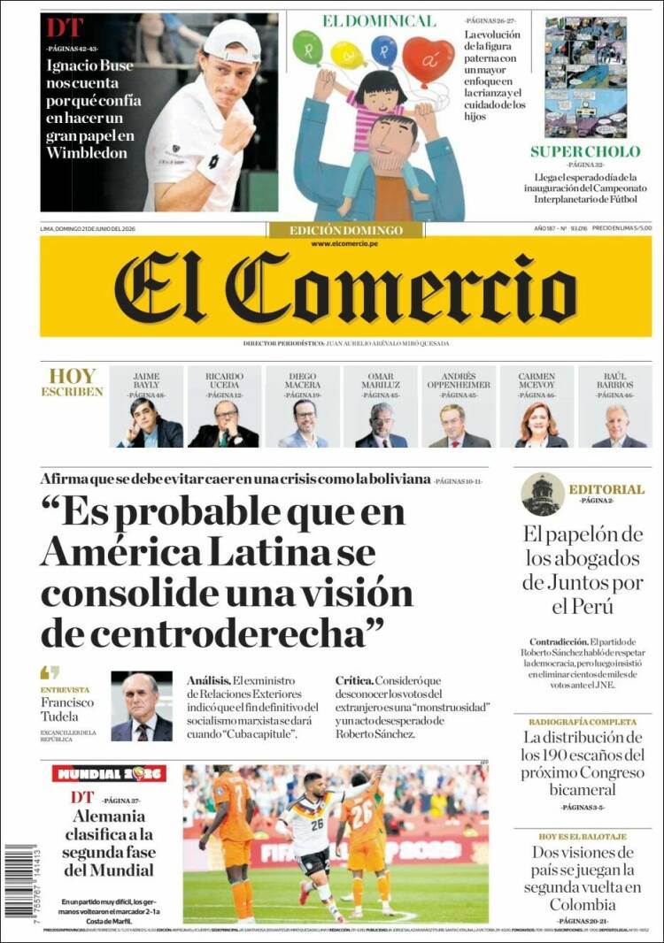 Portada de El Comercio (Per&uacute;)