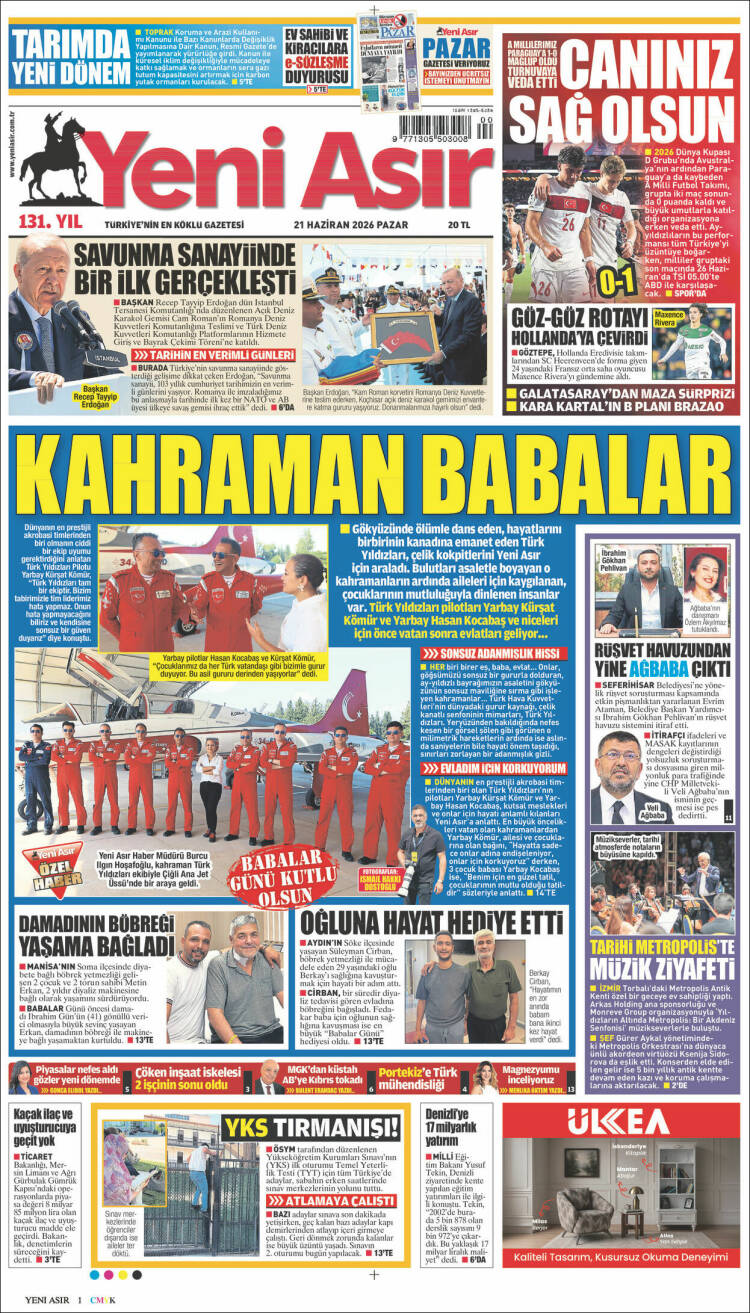 Portada de Yeni Asır (Turqu&iacute;a)