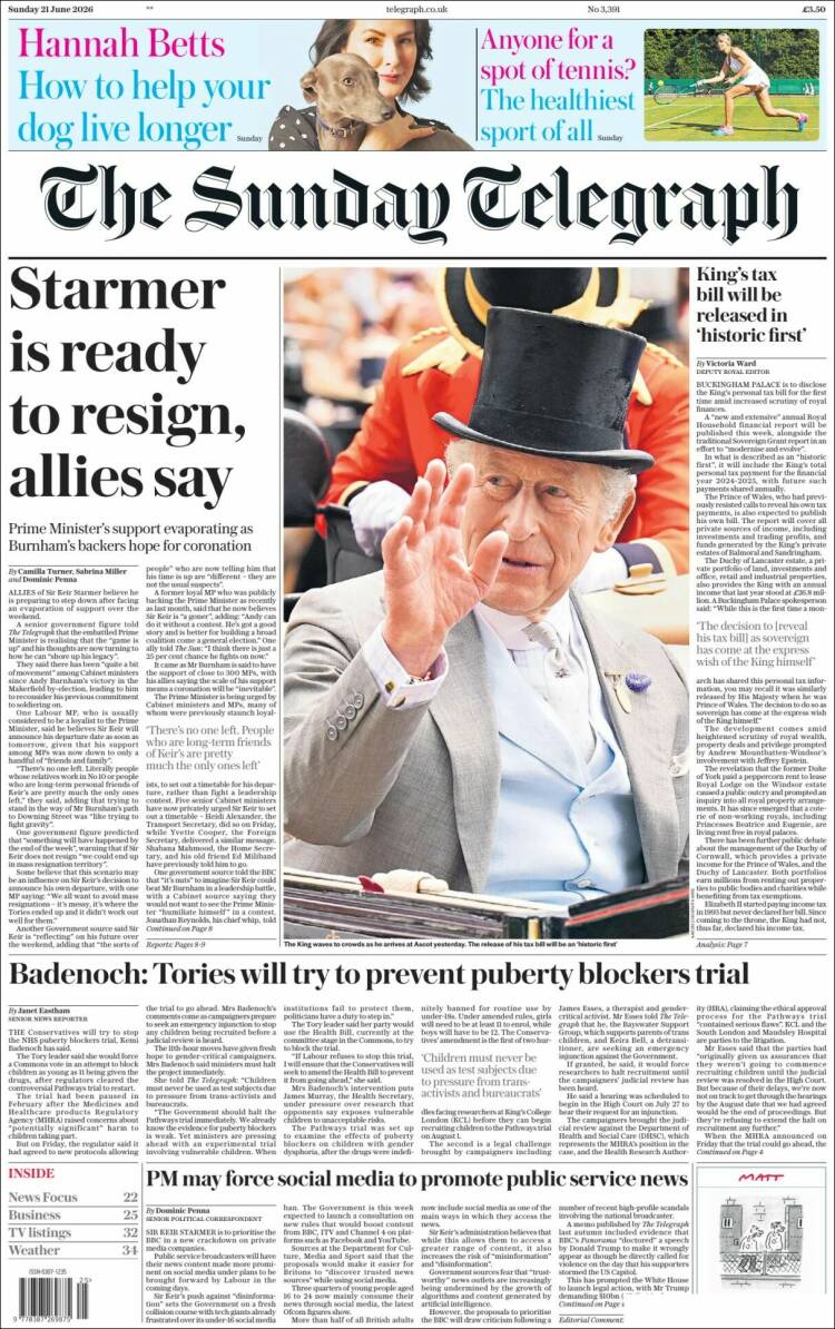 Portada de Daily Telegraph (Reino Unido)