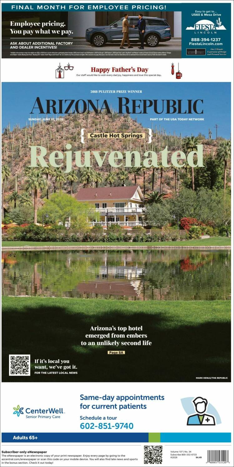Portada de Arizona Republic News (USA)