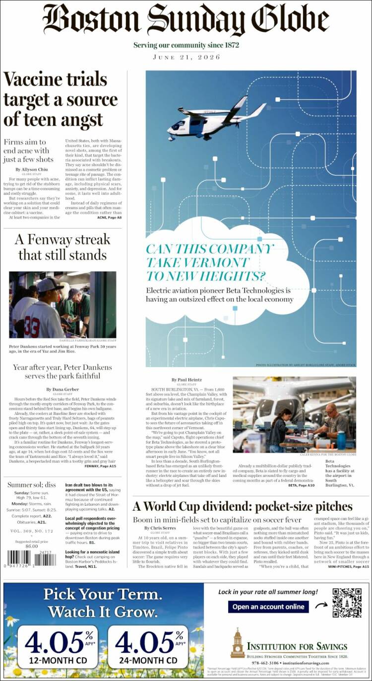 Portada de Boston Globe (USA)