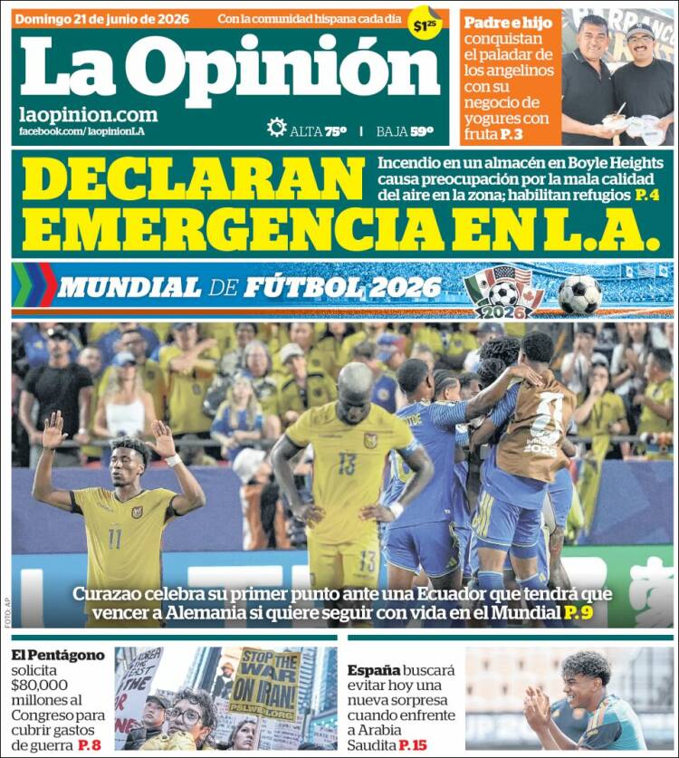 Portada de La Opinión (USA)