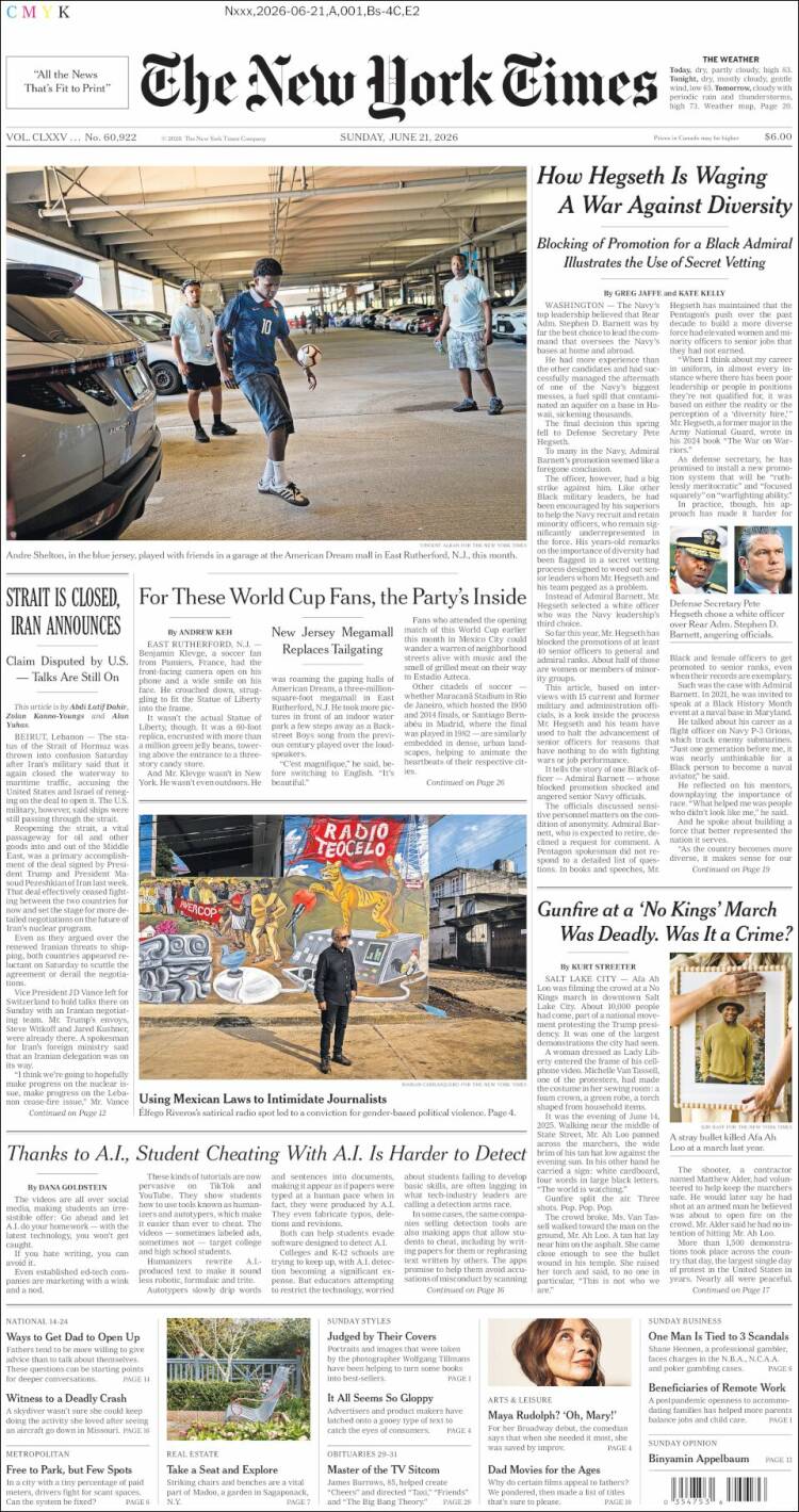 Portada de New York Times (USA)