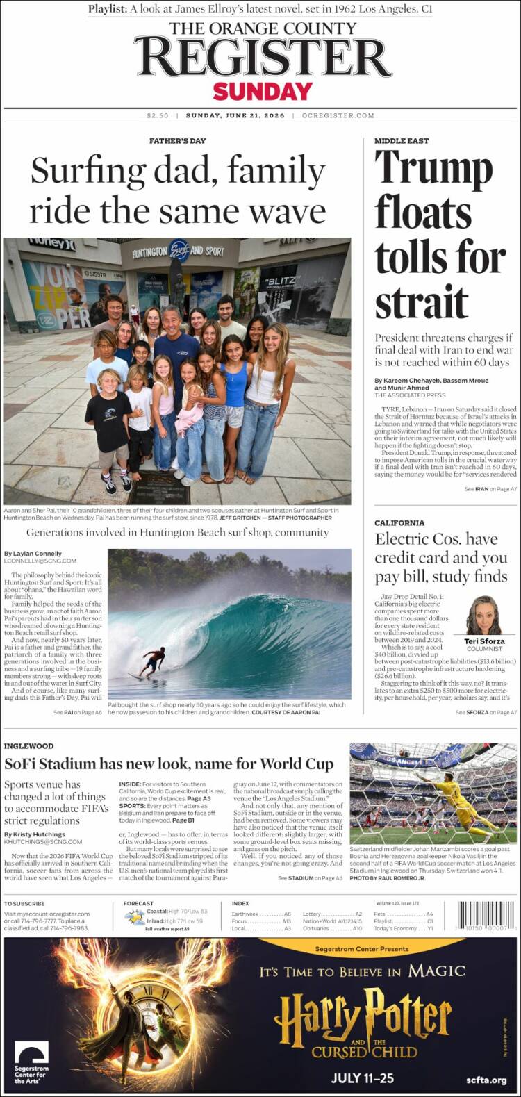 Portada de The Orange County Register (USA)