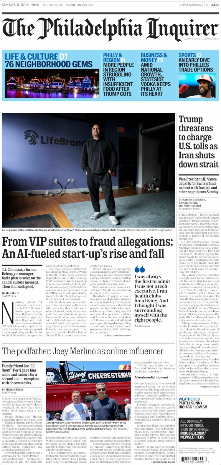 Portada de Philadelphia Inquirer (USA)