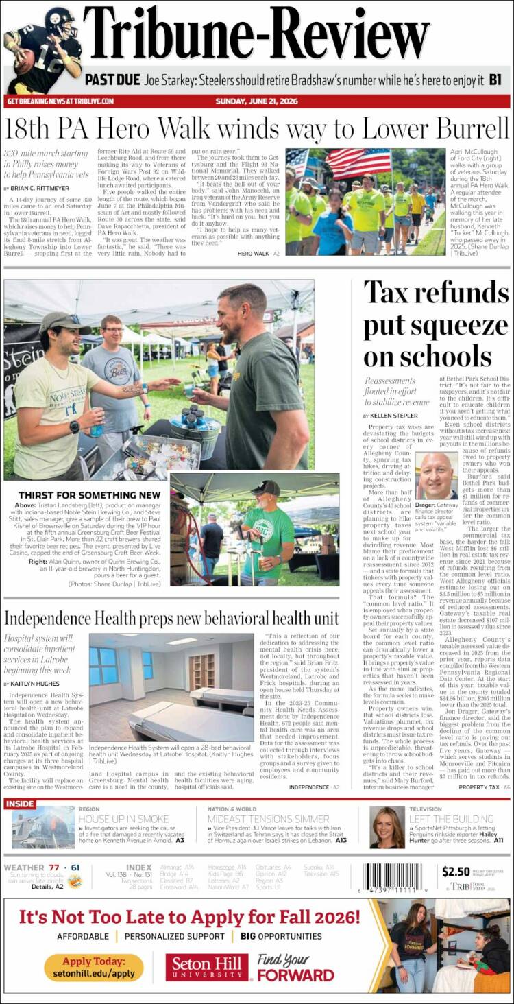 Portada de Tribune-Review (USA)