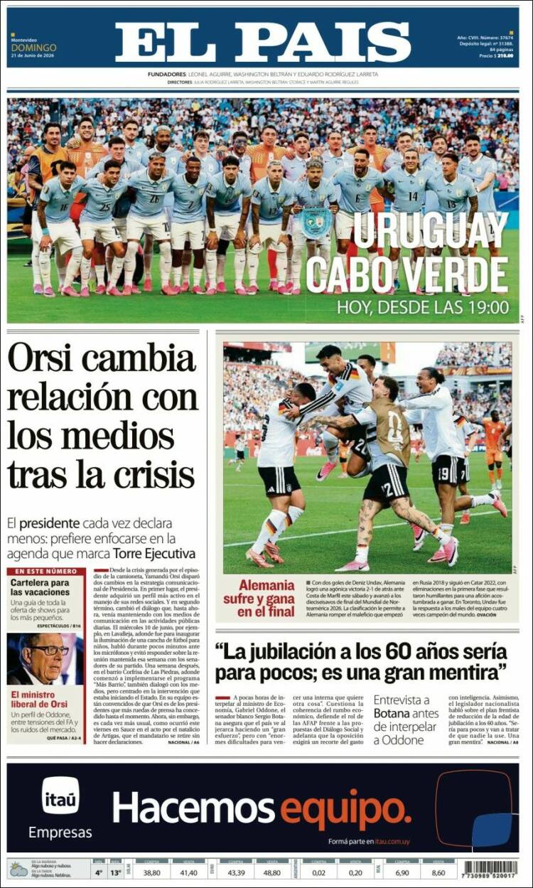 Portada de El País (Uruguay)