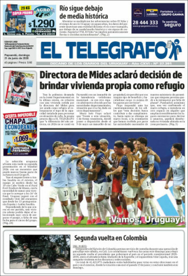 Portada de El Telégrafo (Uruguay)
