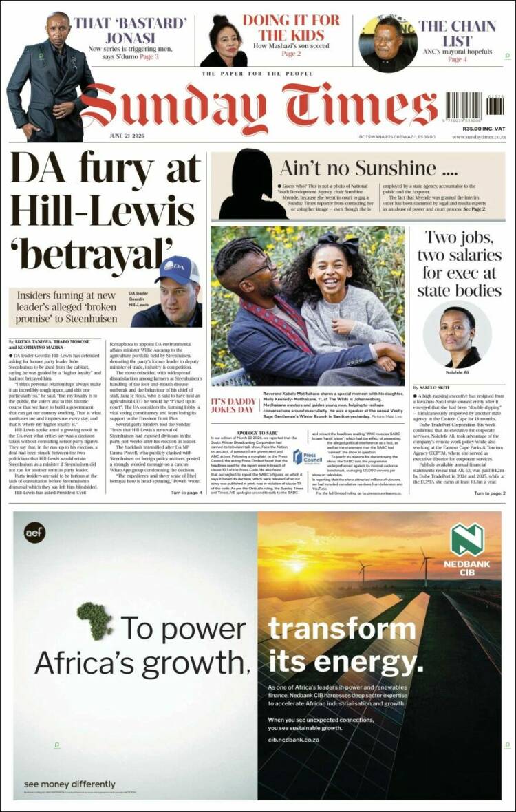 Portada de The Times (Sud&aacute;frica)