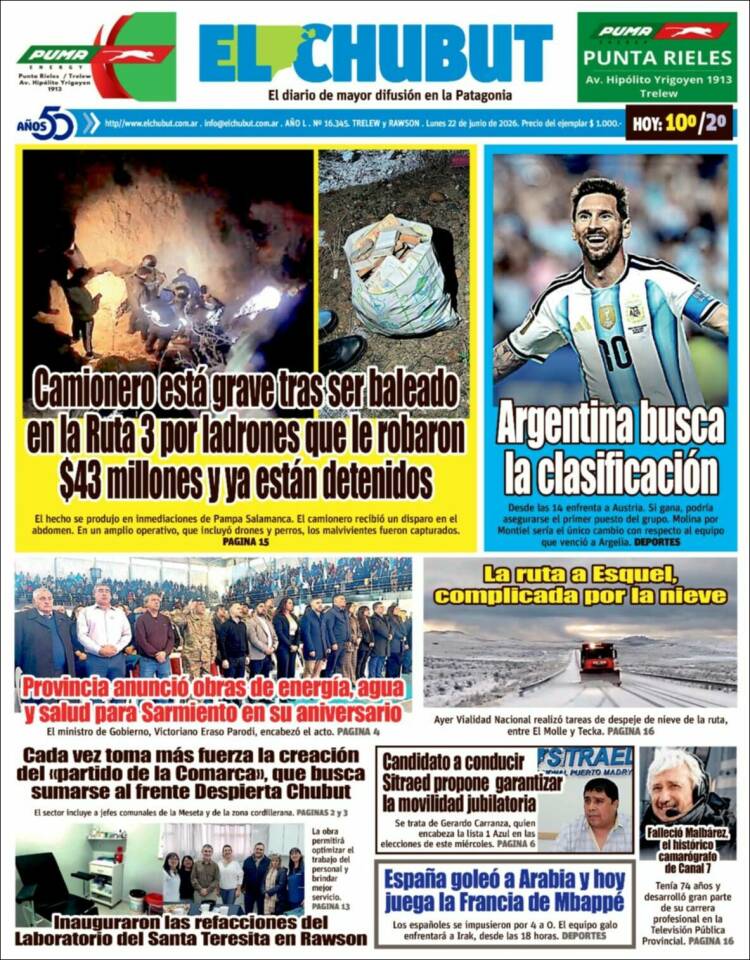 Portada de El Chubut (Argentina)