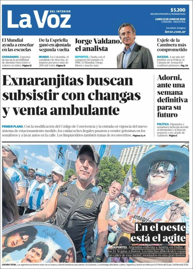Portada de La Voz del Interior (Argentina)