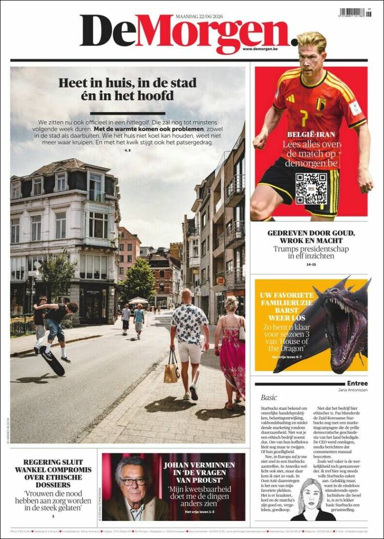 Portada de De Morgen (B&eacute;lgica)