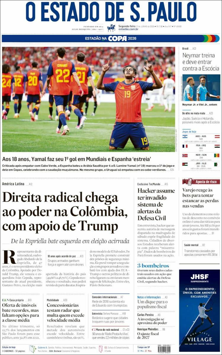Portada de O Estado de São Paulo (Brasil)