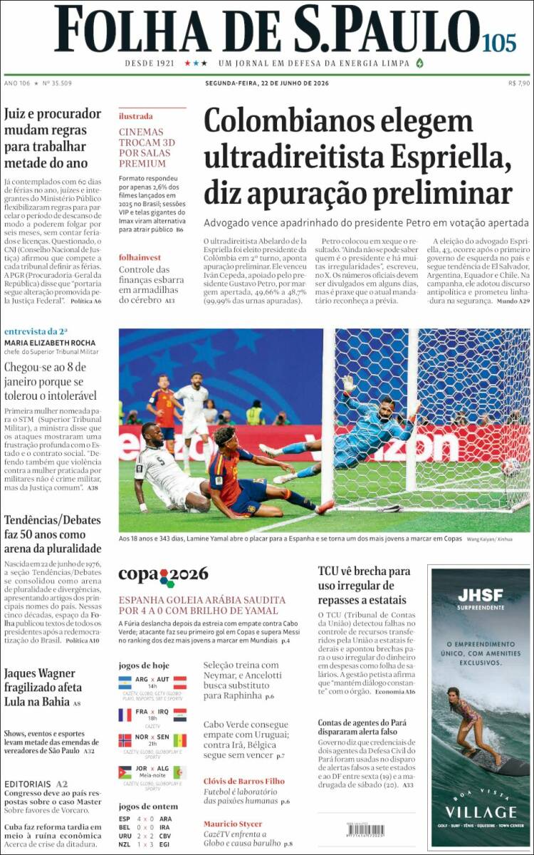 Portada de Folha de São Paulo (Brasil)