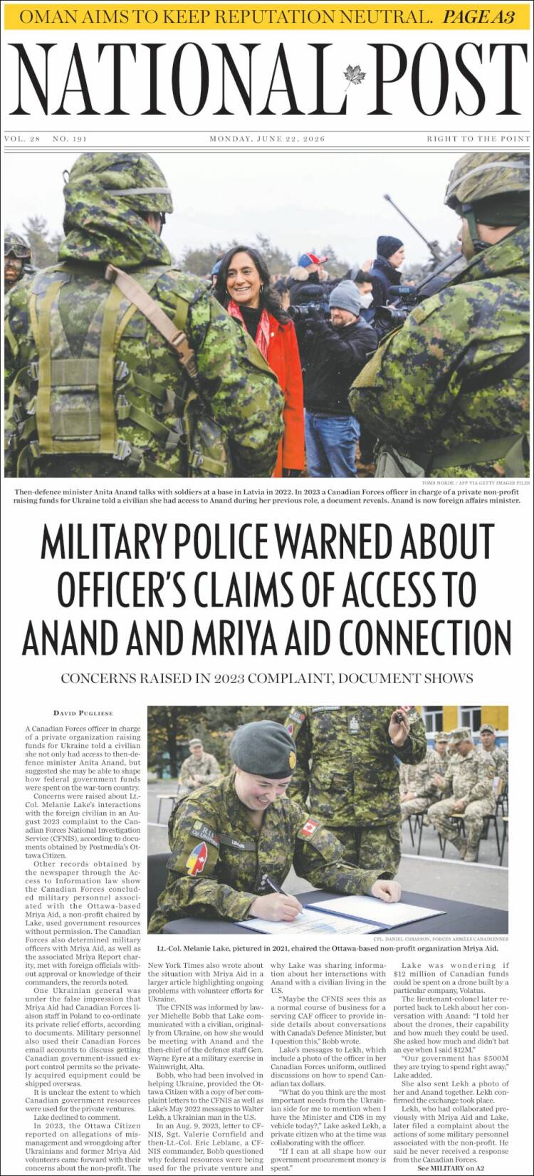 Portada de The National Post (Canad&aacute;)