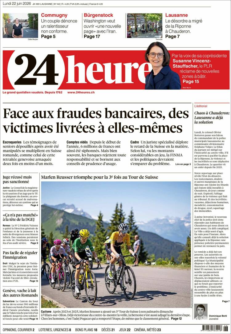 Portada de 24 Heures (Suiza)