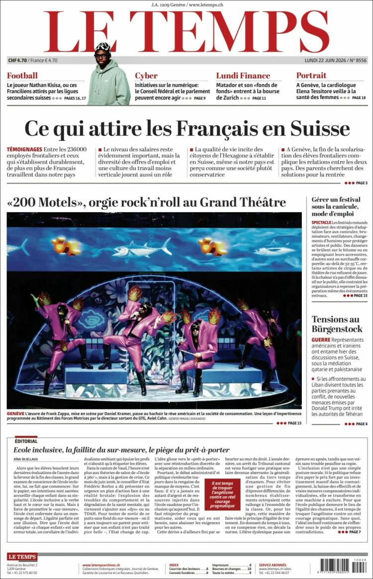Portada de Le Matin (Suiza)