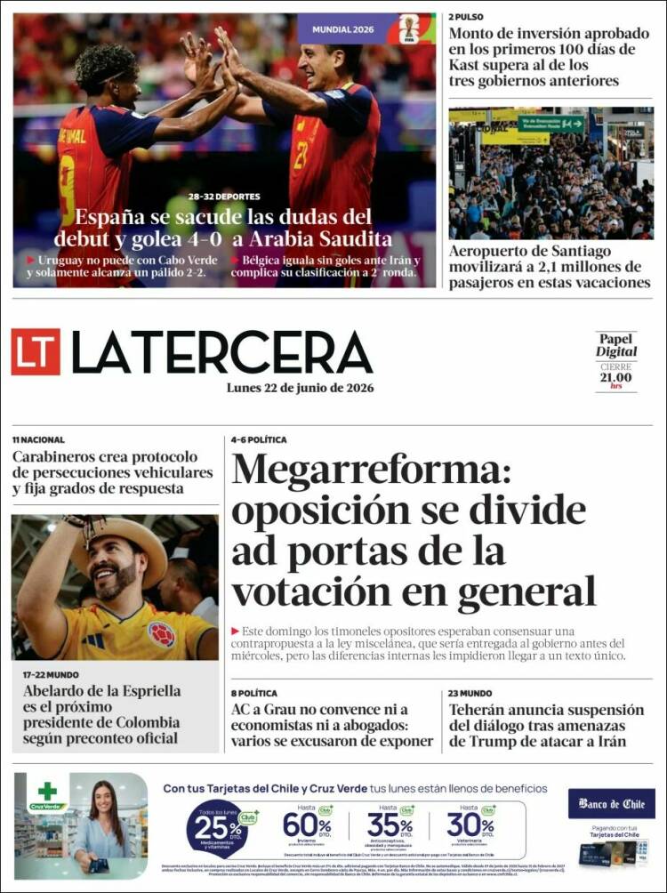 Portada de La Tercera (Chile)