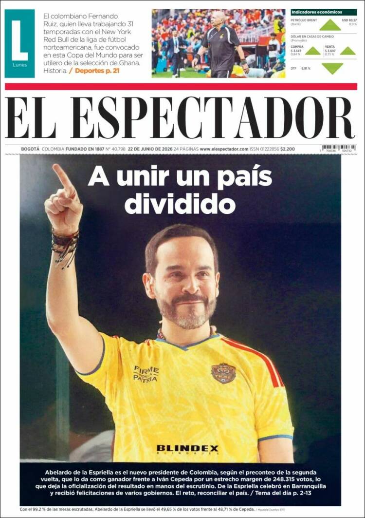 Portada de El Espectador (Colombia)