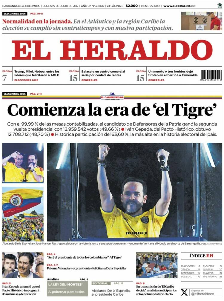 Portada de El Heraldo (Colombia)