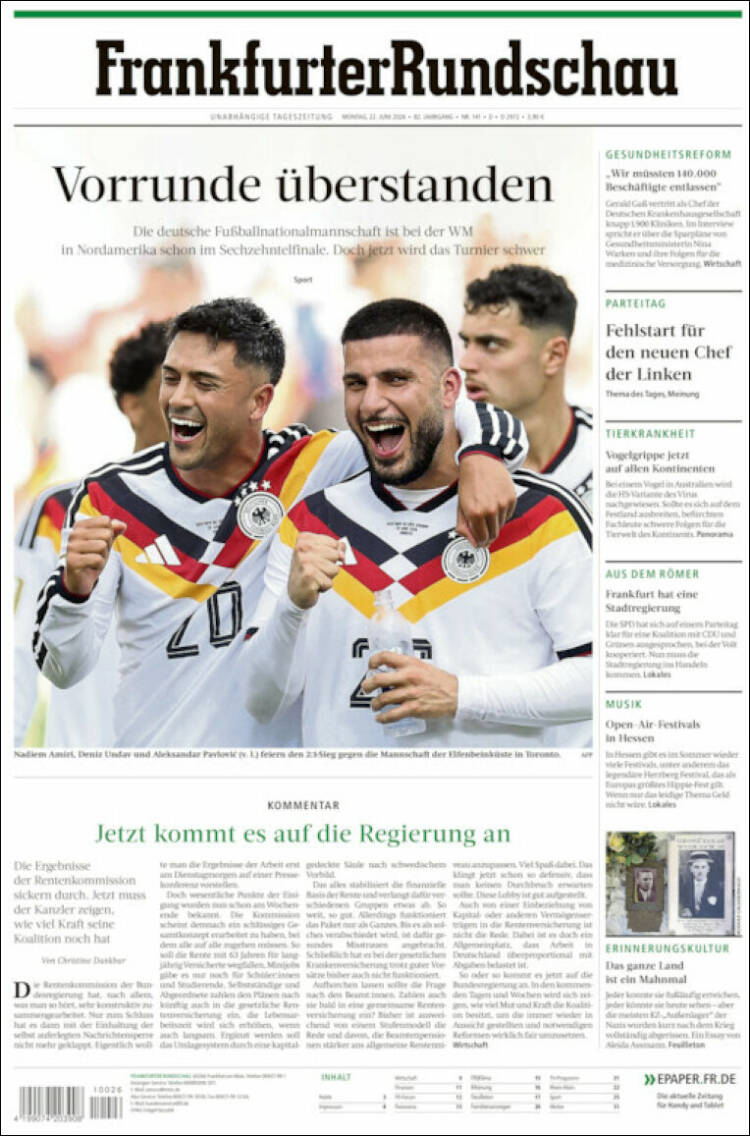 Portada de Frankfurter Rundschau (Alemania)