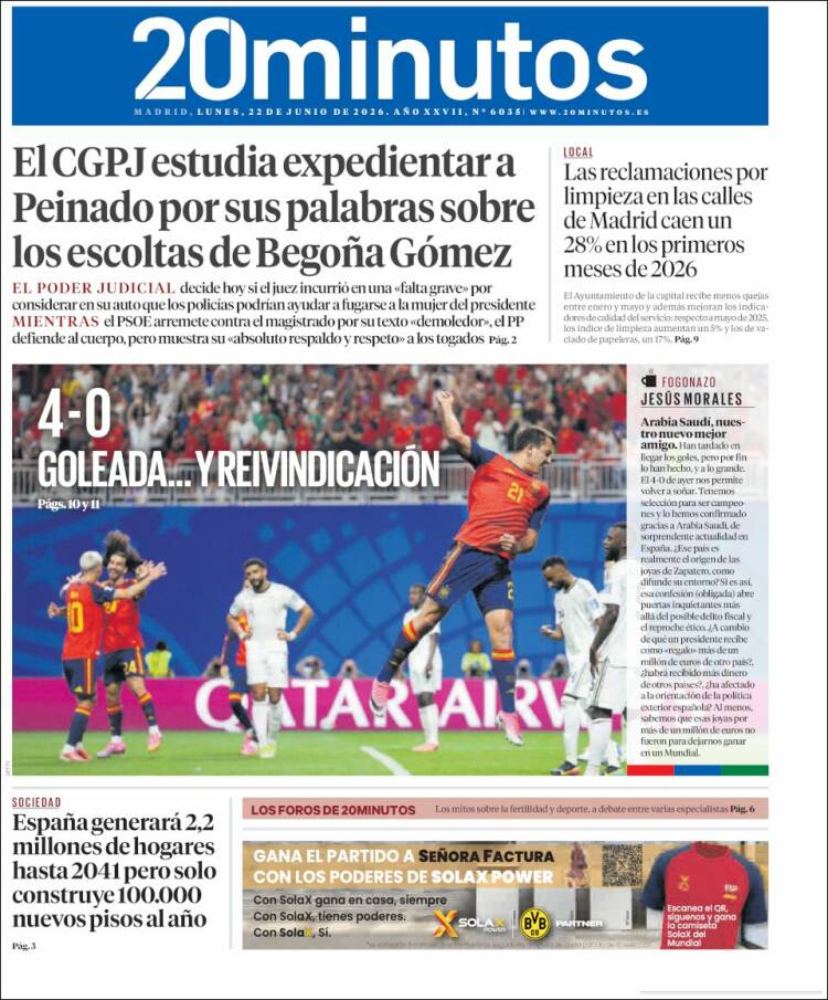 Portada de 20 Minutos - Madrid (Espa&ntilde;a)
