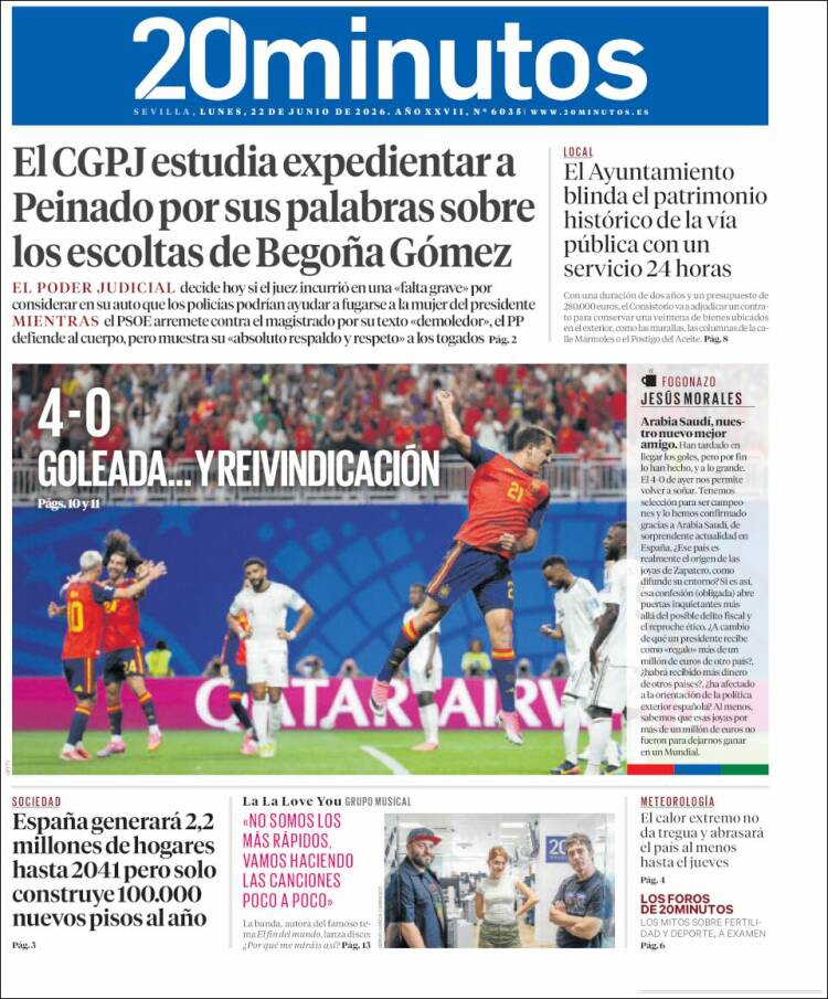 Portada de 20 Minutos - Sevilla (Espa&ntilde;a)