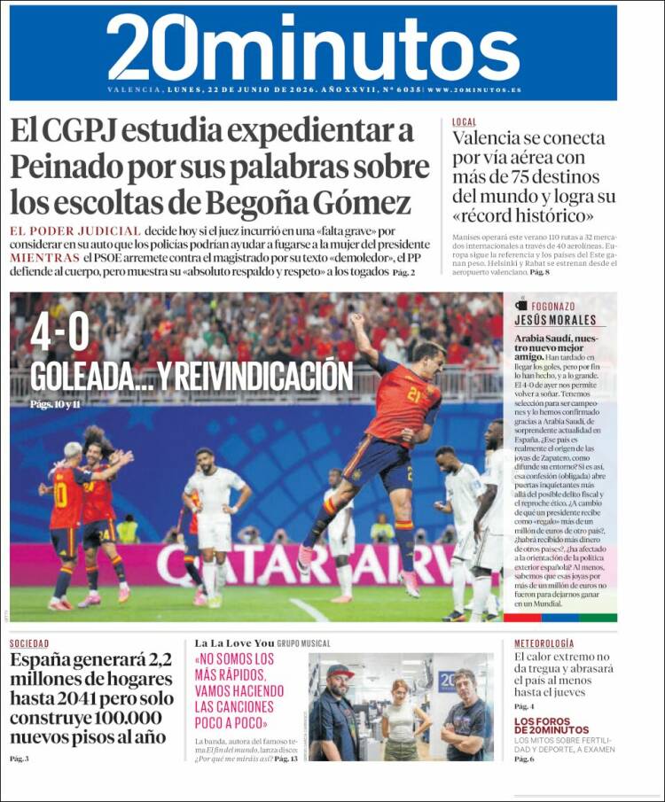 Portada de 20 Minutos - Valencia (Espa&ntilde;a)