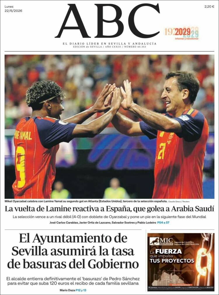 Portada de ABC - Sevilla (Espa&ntilde;a)