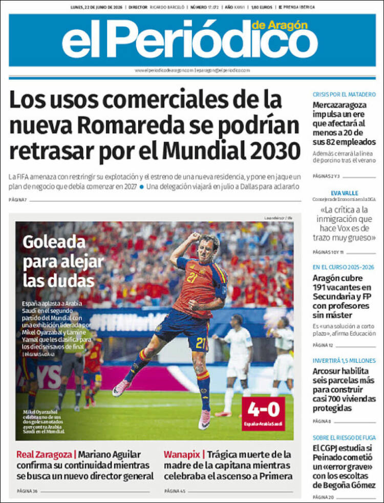 Portada de El Periódico de Aragón (Espa&ntilde;a)