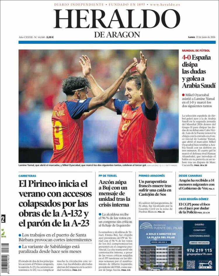 Portada de Heraldo de Aragón (Espa&ntilde;a)