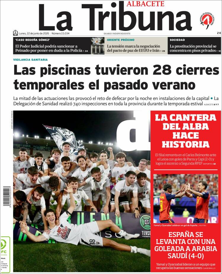 Portada de La Tribuna de Albacete (Espa&ntilde;a)
