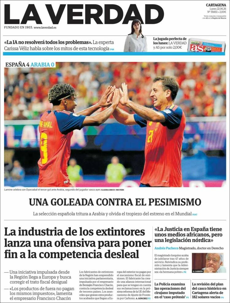 Portada de La Verdad de Cartagena (Espa&ntilde;a)