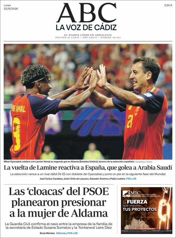 Portada de La Voz de Cádiz (Espa&ntilde;a)